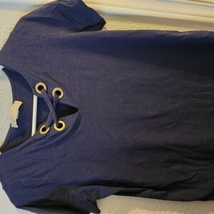 Navy Blue Top with Gold Eyelets